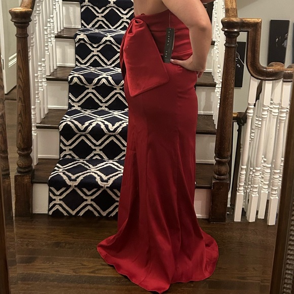 Satin Strapless Gown with Bow - Picture 3 of 4